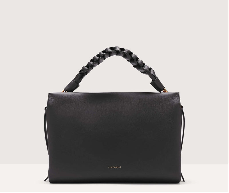 Double Grainy Leather Handbag  Medium - Black/brown