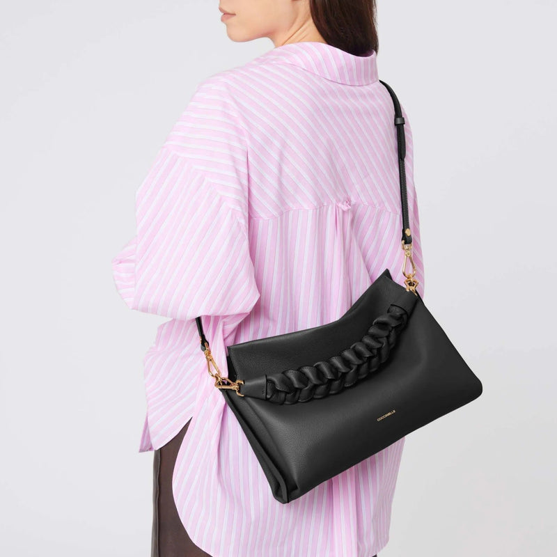 Double Grainy Leather Handbag  Medium - Black/brown