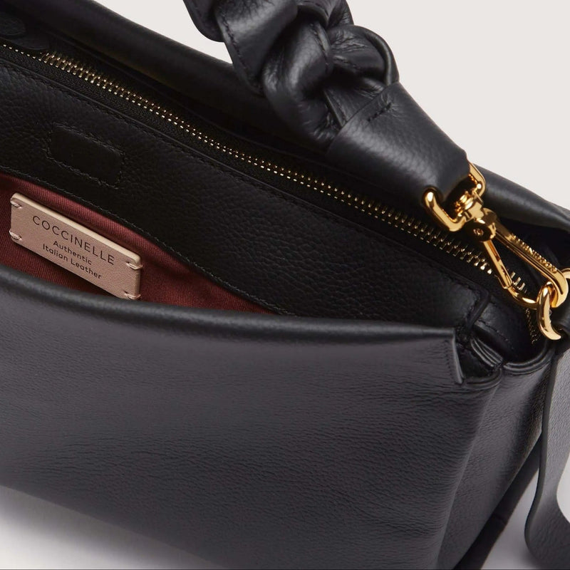 Double Grainy Leather Handbag  Medium - Black/brown