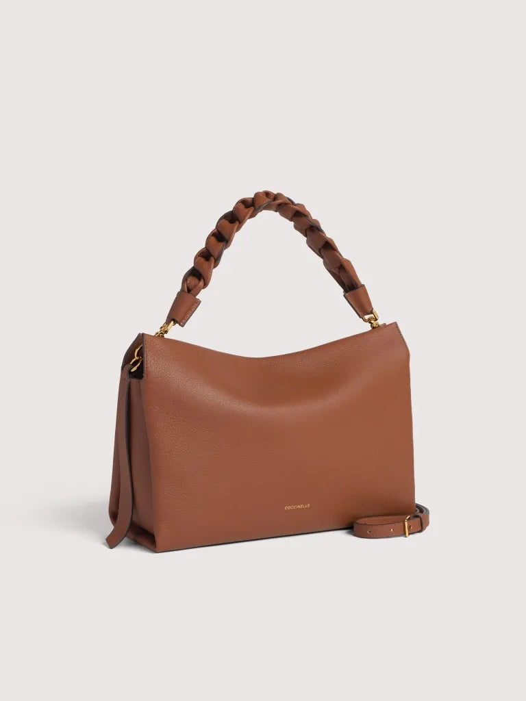 Double Grainy Leather Handbag - Noir/cognac