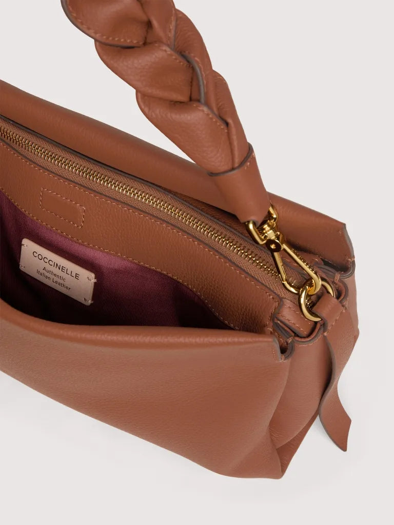 Double Grainy Leather Handbag - Noir/cognac