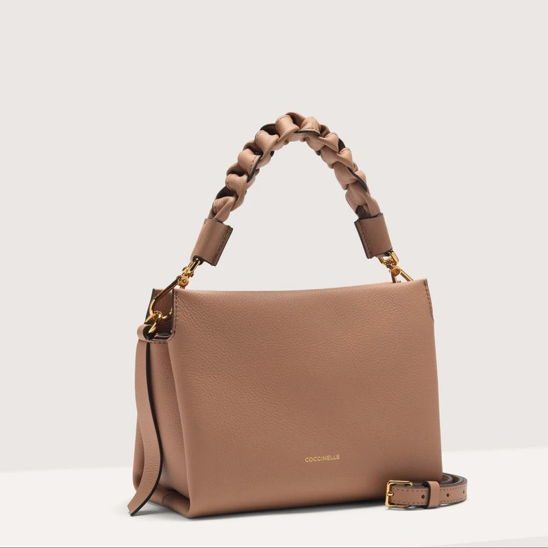 Double Grainy Leather Handbag Small - Skin/orange