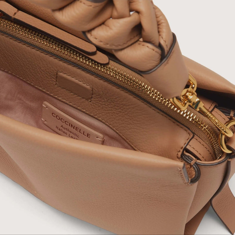 Double Grainy Leather Handbag Small - Skin/orange