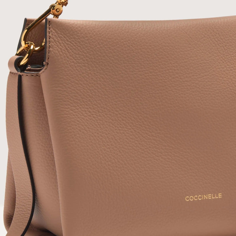 Double Grainy Leather Handbag Small - Skin/orange