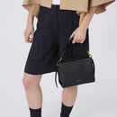 Double Grainy Leather Handbag - Black/brown