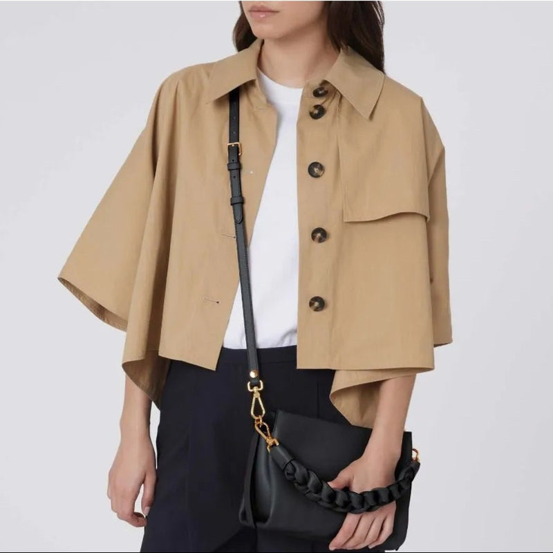 Double Grainy Leather Handbag - Black/brown