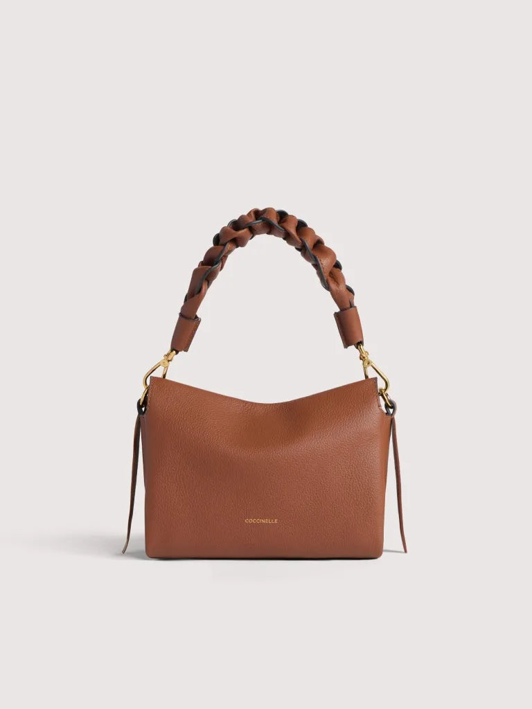 Double Grainy Leather Handbag - Noir/cognac