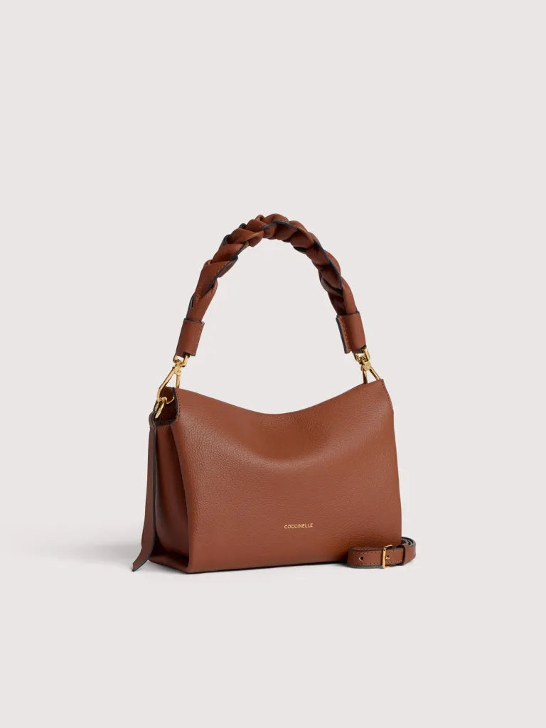 Double Grainy Leather Handbag - Noir/cognac