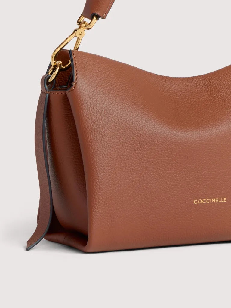 Double Grainy Leather Handbag - Noir/cognac