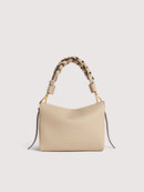 Double Grainy Leather Handbag - Sandshell/seagrass