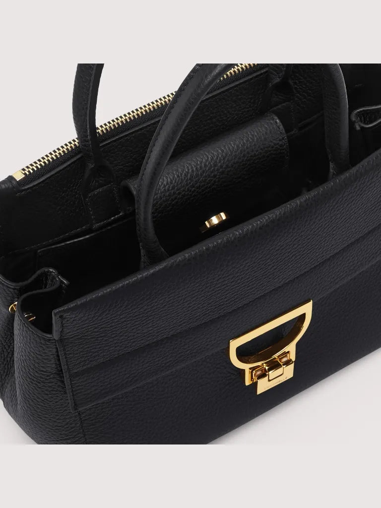 Grained Leather Handbag - Black