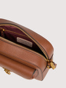 Double Grainy Leather Handbag - Cognac