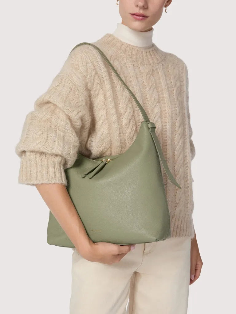 Grained Leather Handbag - Black