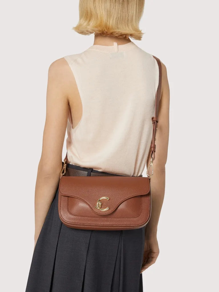 Grained Leather Handbag - Cognac