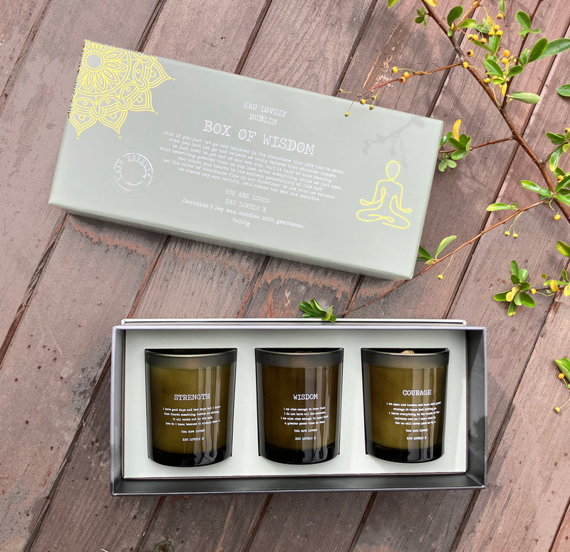 Box of Wisdom Trio Candles With Gemstones