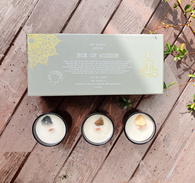 Box of Wisdom Trio Candles With Gemstones