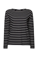 Casual Stripe Long Sleeve Top - Black