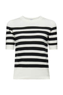 Casual Round Neck Stripe Jumper - Off White