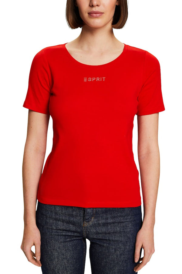 Casual Rhinestone T-Shirt - Red