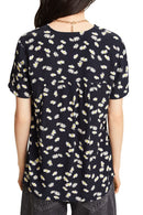 Casual Printed V-Neck Blouse - Navy