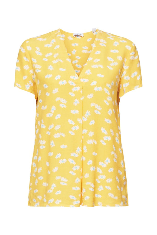 Casual Printed V-Neck Blouse - Sunflower Yellow