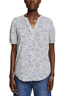 Split Neck Floral Blouse - White