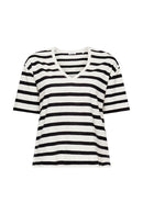 Casual Stripe V Neck T-Shirt - Black