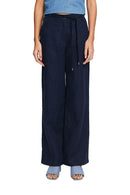 Casual Linen Wide Leg Trouser - Navy