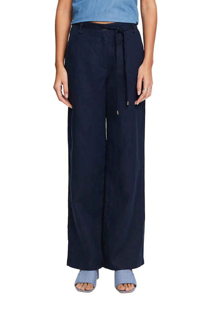 Casual Linen Wide Leg Trouser - Navy