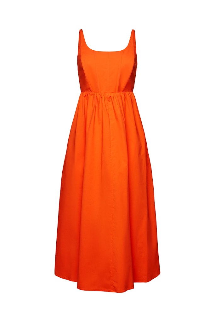 Casual Popeline Dress - Bright Orange