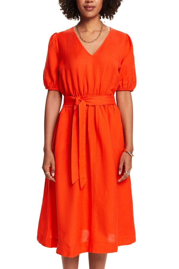 Casual Linen Dress - Bright Orange