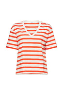 Casual Stripe V Neck T-Shirt - Bright Orange