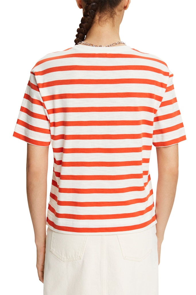 Casual Stripe V Neck T-Shirt - Bright Orange