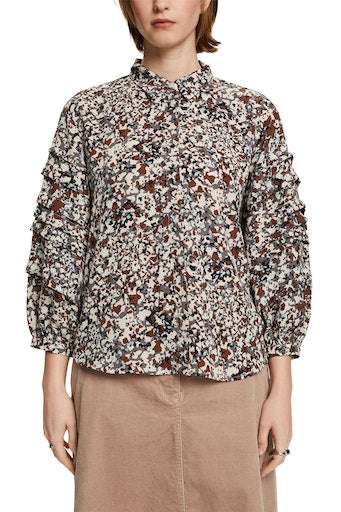 Pleat Sleeve Shirt - Brown