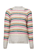 Casual Round Neck Stripe Jumper - Light Grey