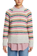 Casual Round Neck Stripe Jumper - Light Grey