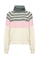 Casual Roll Neck Stripe Jumper - Ice