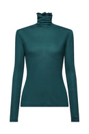 Casual Ribbed High Neck Top - Emerald Green