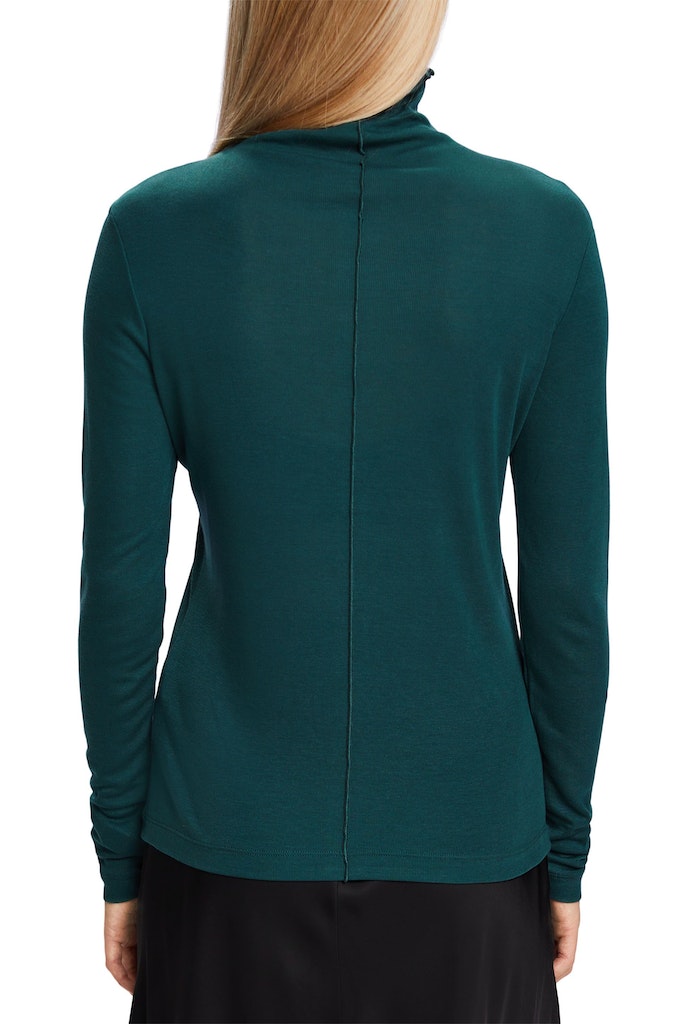 Casual Ribbed High Neck Top - Emerald Green
