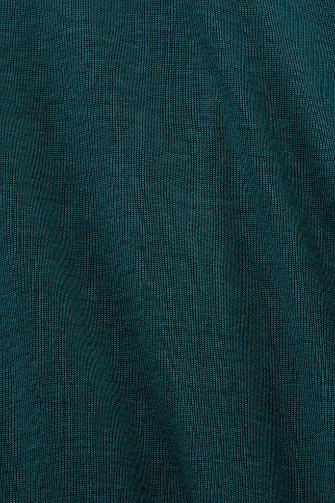 Casual Ribbed High Neck Top - Emerald Green
