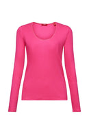 Ribbed Long Sleeve T-Shirt - Pink Fuchsia