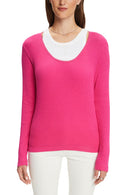 Ribbed Long Sleeve T-Shirt - Pink Fuchsia