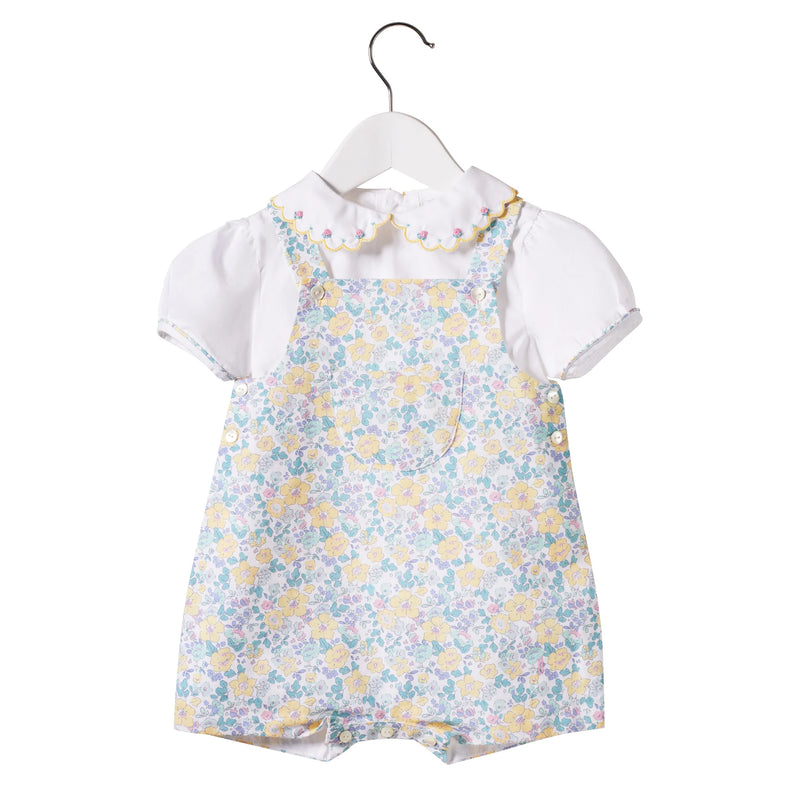 Elodie Dungaree Set - Lemon/blue