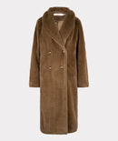 Shawl Collar Fake Fur Coat - Army Green