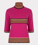 Scalloped Edges High Neck Top - Fuchsia