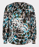 Animal Print V Neck Blouse - Print