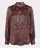 Gathered Collar Print Blouse - Print