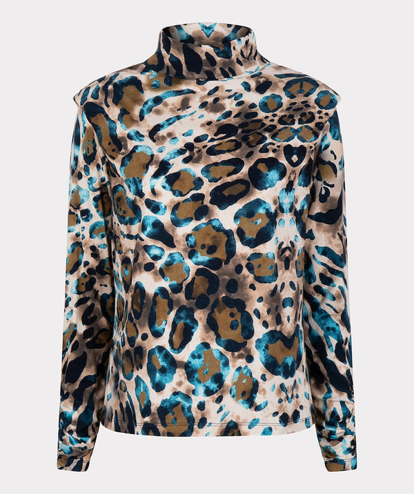 Animal Print Turtleneck Top - Print