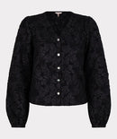 Fancy Flower Jacquard Blouse - Black