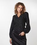 Fancy Flower Jacquard Blouse - Black